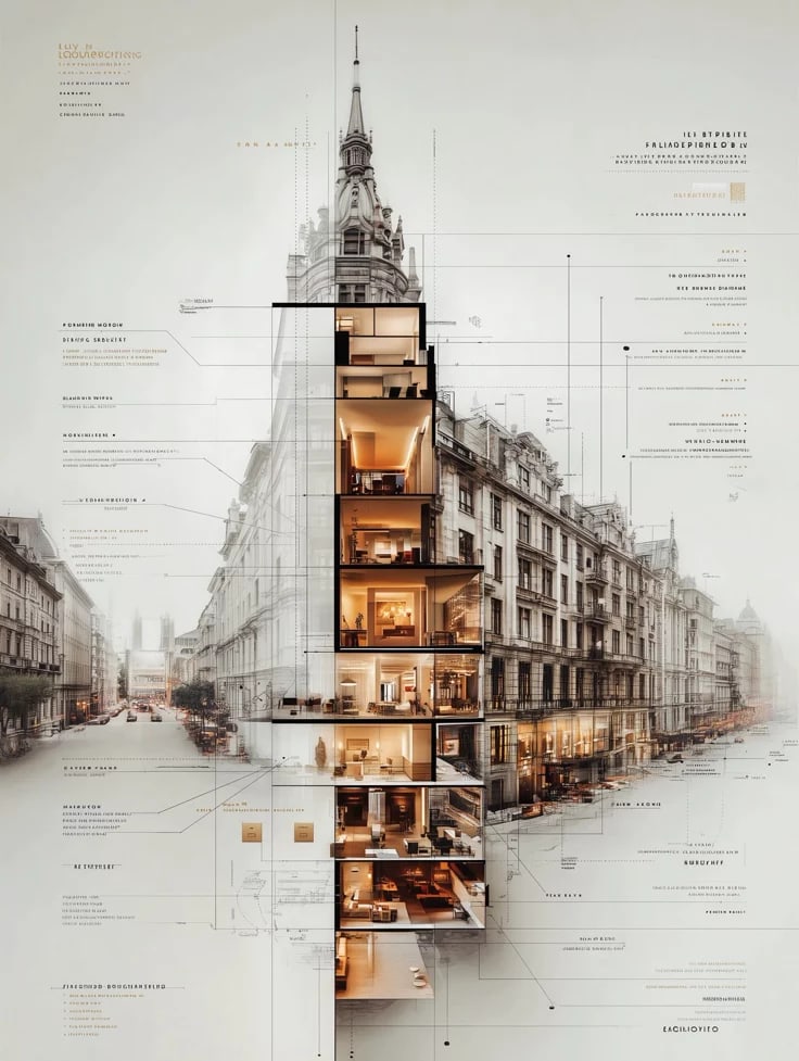 Architectural study of an open urban tower hub