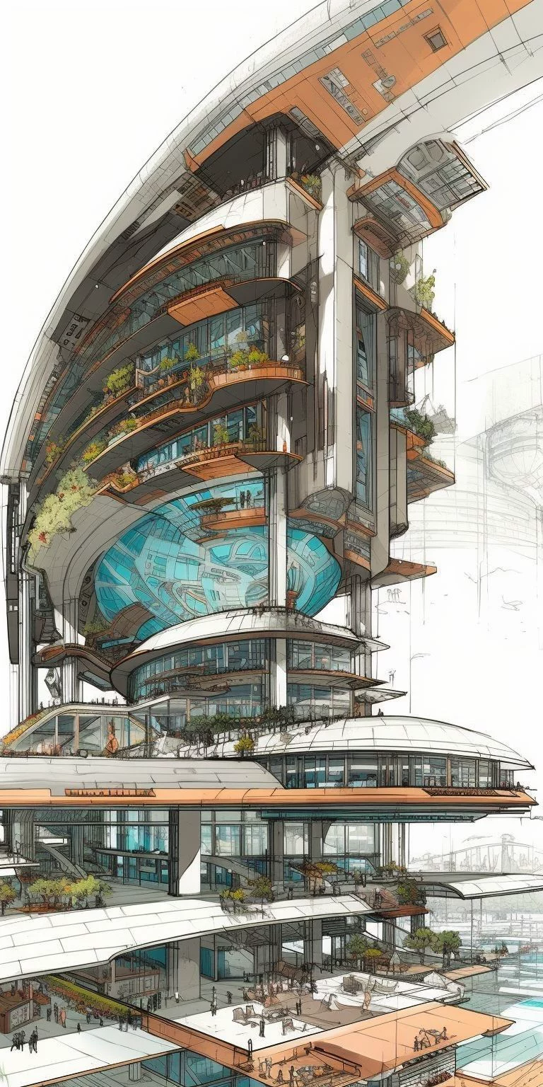Detailed cutaway drawing of a complex multi-level structure